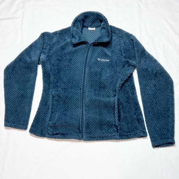 Columbia Full Zip Fleece Sweater Jacket Women Large Teal Used - Picture 1 of 6
